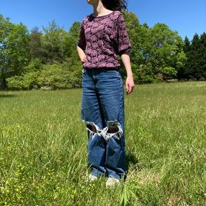 Women’s purple rose detailed short sleeve Forever 21 mesh top